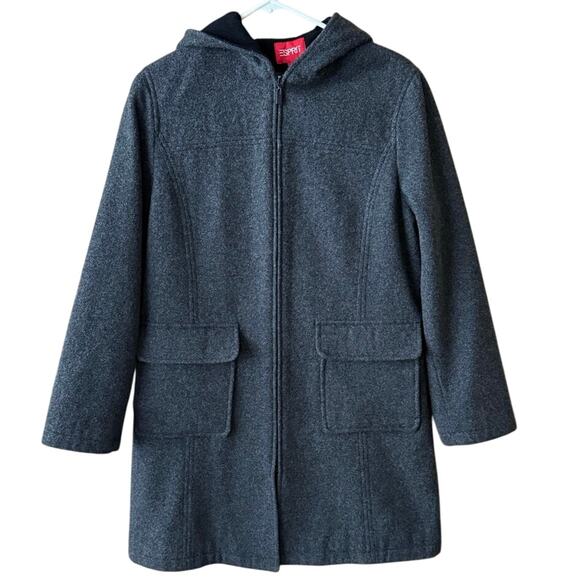 Vintage Y2K Esprit Wool Blend Hooded Trench Coat Zip Front Men’s M - Picture 1 of 12
